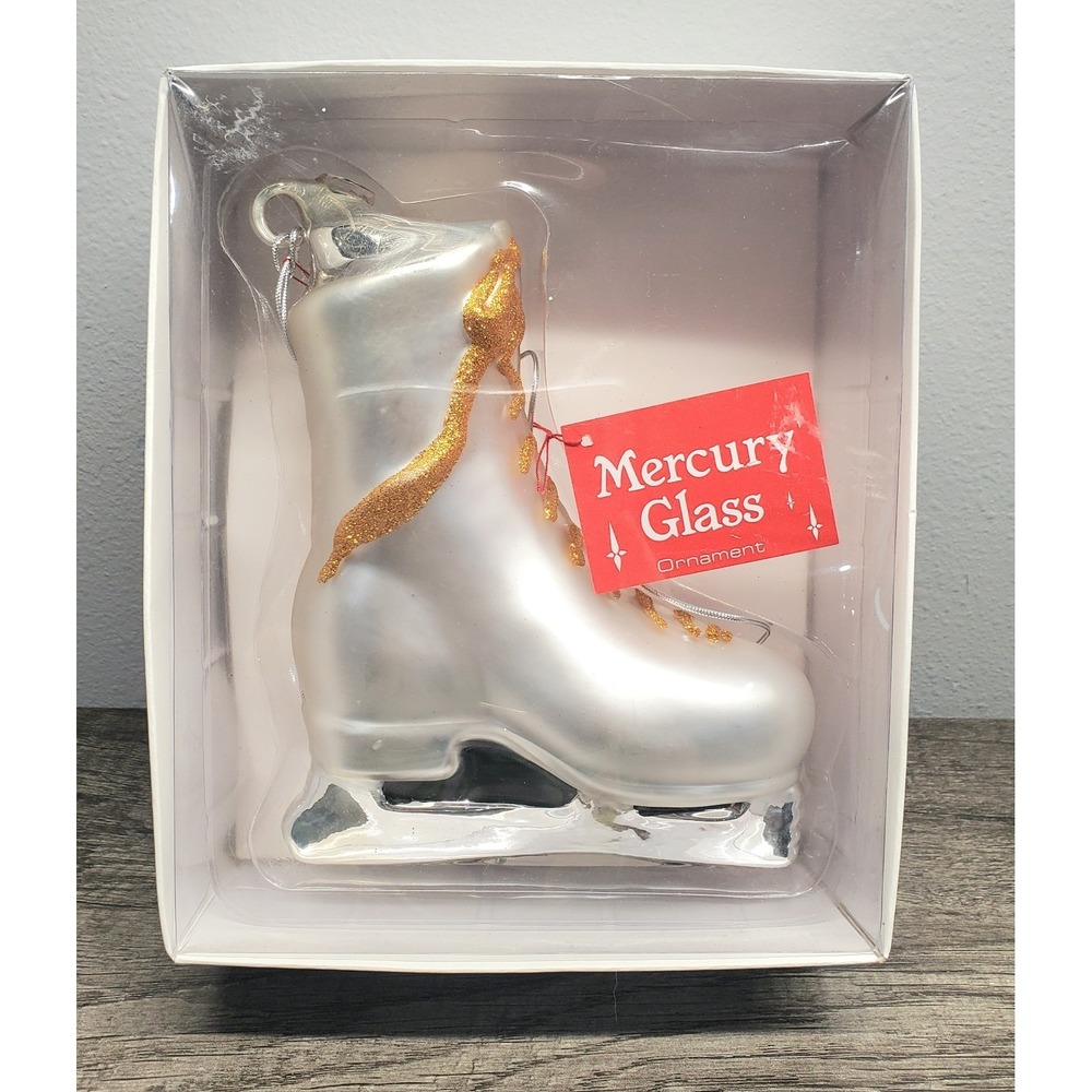 Department 56 Oversized Hand Painted Mercury Glass‎ Ice Skate Ornament in Box